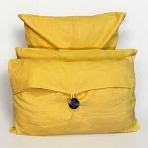 Pottery Barn Pillowcase Set 3 Euro Sham Standard Yellow Linen Button Closure Bed